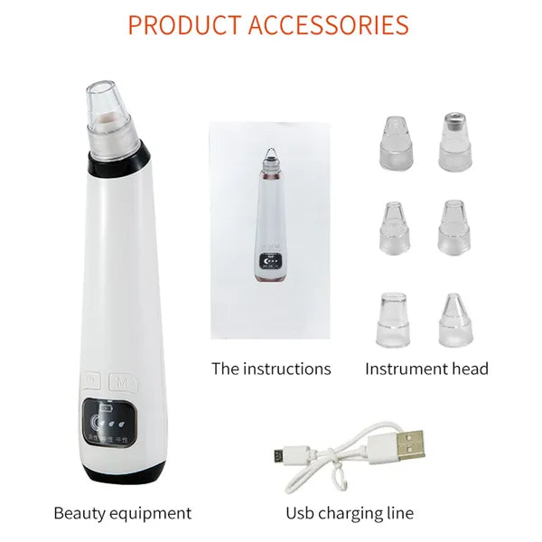 Vákuumos mitesszereltávolító 6 cserélhető fejjel, USB-töltés