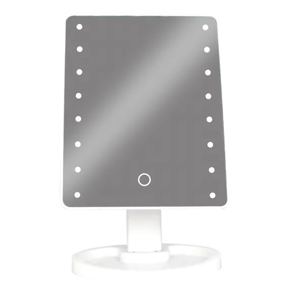 LED sminktükör 22x16 cm, 360° forgatható, érintőkapcsolós, tárolótálcás