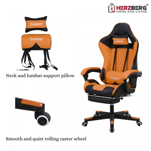 Ergonomikus gamer és irodai szék, piros PVC bőr, kihúzható lábtartó, 120 kg