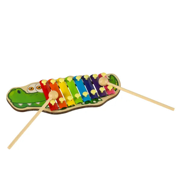 Színes fa xilofon gyerekeknek, krokodil alakú, 8 hang, 25 cm