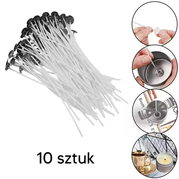 Pamut gyertyakanóc 10 cm, fém talppal, 10 db-os csomag