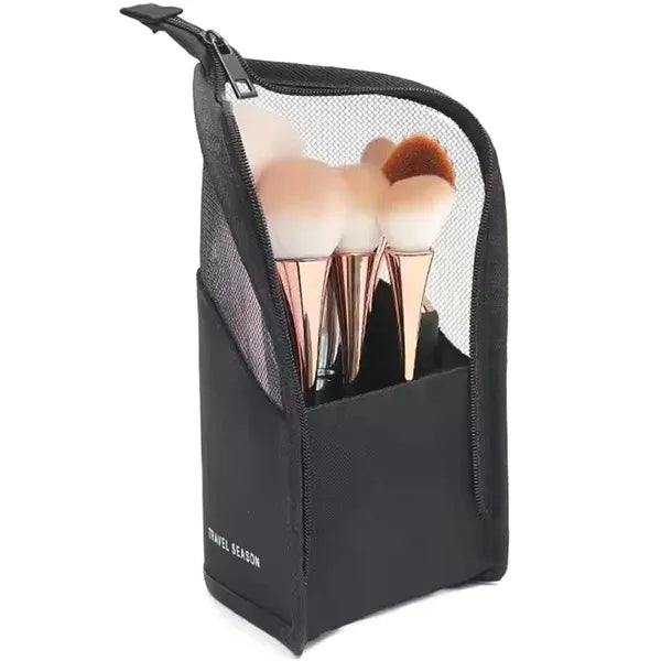 Utazó sminkecset tartó és kozmetikai tok, fekete, 25×13×13 cm