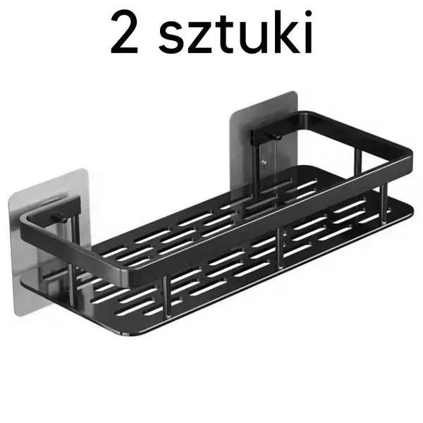 Fekete alumínium 2 részes zuhanypolc, fúrás nélküli falra rögzítéssel, 30×13 cm