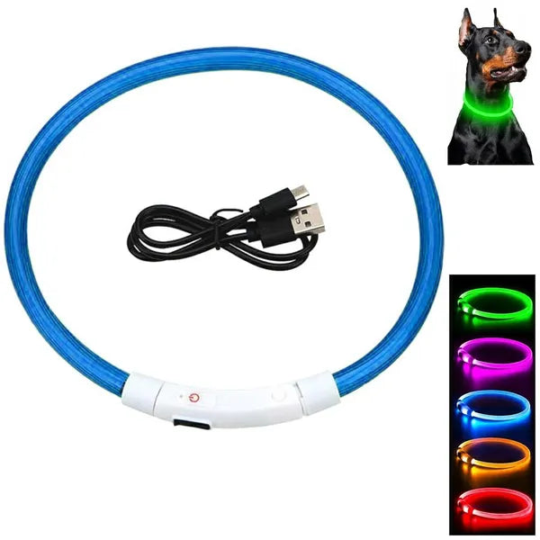 USB-tölthető, állítható RGB LED kutya nyakörv, L-70 cm