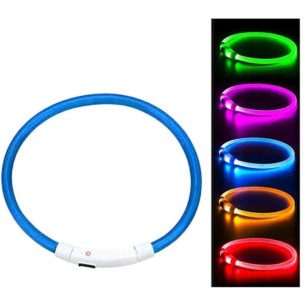 USB-tölthető, állítható RGB LED kutya nyakörv, L-70 cm