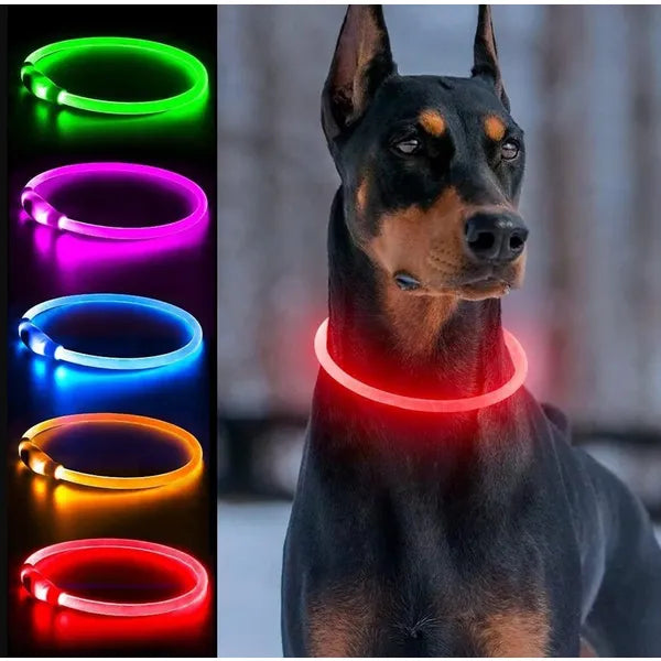 USB-tölthető, állítható RGB LED kutya nyakörv, L-70 cm