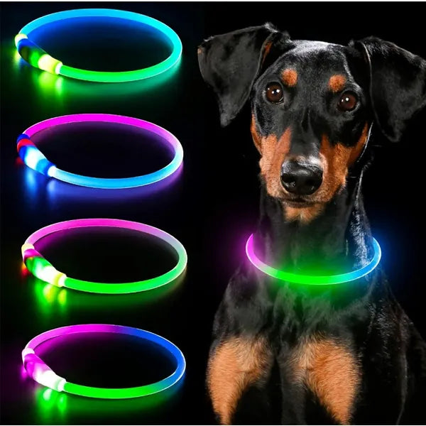 USB-tölthető, állítható RGB LED kutya nyakörv, L-70 cm
