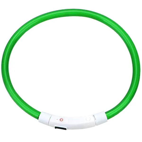 Állítható zöld LED nyakörv kutyáknak, USB-akku, L (max 70 cm)