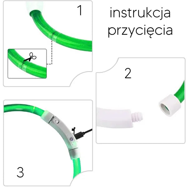 Állítható zöld LED nyakörv kutyáknak, USB-akku, L (max 70 cm)