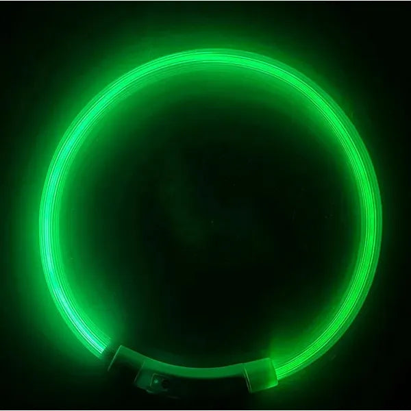 Állítható zöld LED nyakörv kutyáknak, USB-akku, L (max 70 cm)