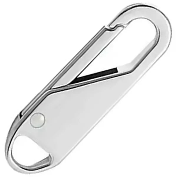 Ezüst alumínium cipzárhúzó pótló karabinerrel, 37×11×4 mm