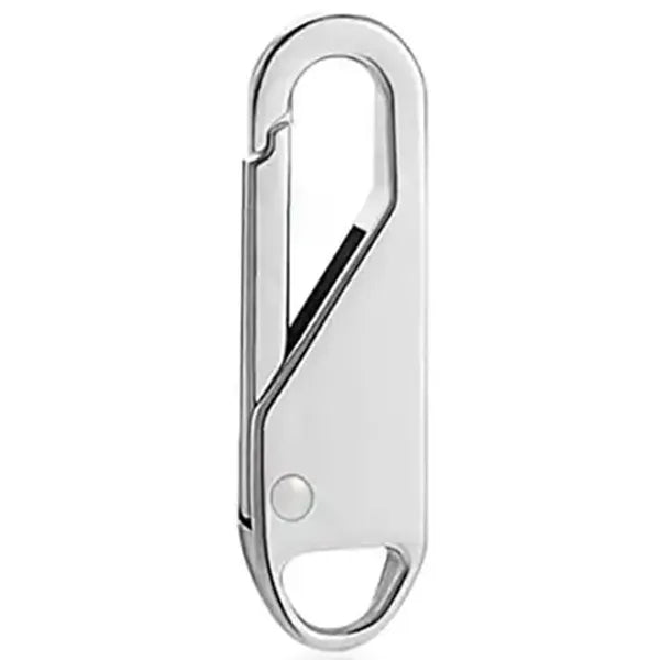 Ezüst alumínium cipzárhúzó pótló karabinerrel, 37×11×4 mm