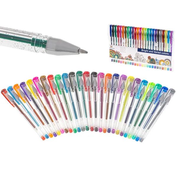 Színes csillámos zselés tollkészlet 25 db – csillám, metál, neon