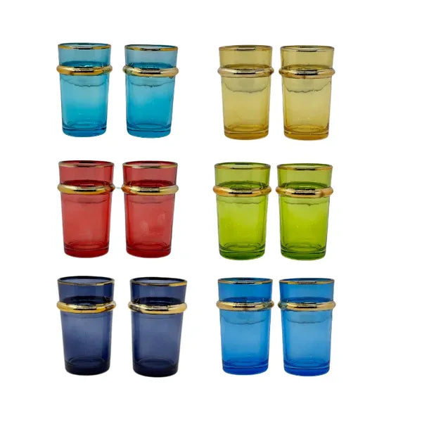 12 részes színes török teás pohárkészlet arany szegéllyel, 160 ml