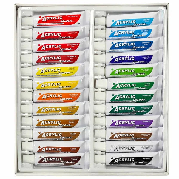 Akril festékkészlet 24×12 ml tubusban – élénk, magas pigmenttartalmú színek