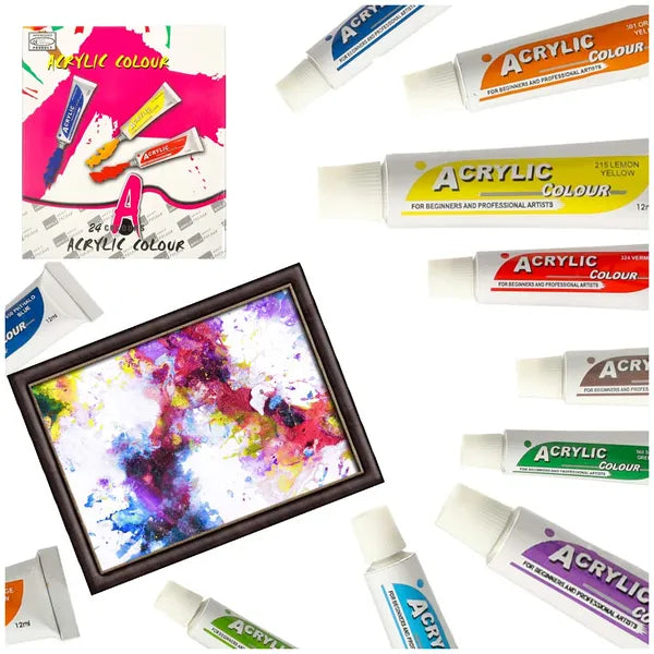 Akril festékkészlet 24×12 ml tubusban – élénk, magas pigmenttartalmú színek