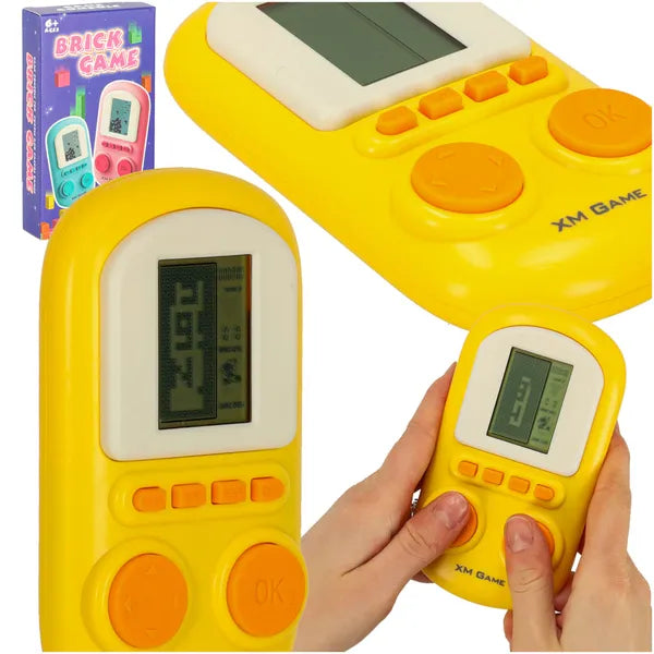 Mini kézi Tetris játékkonzol, sárga, hordozható, 6+ éves