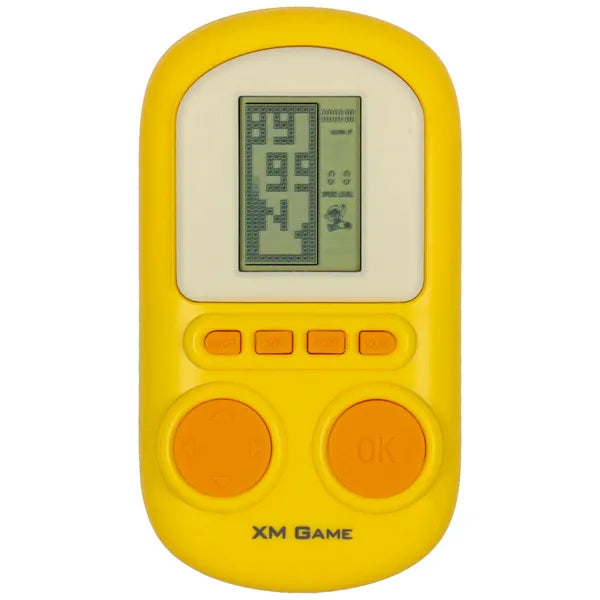 Mini kézi Tetris játékkonzol, sárga, hordozható, 6+ éves