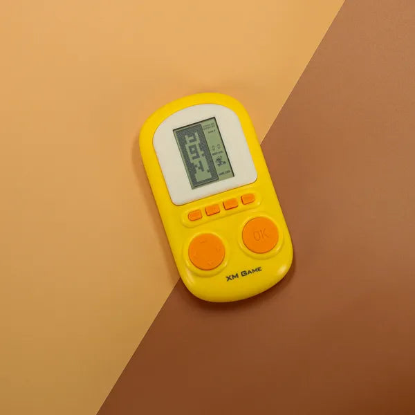 Mini kézi Tetris játékkonzol, sárga, hordozható, 6+ éves