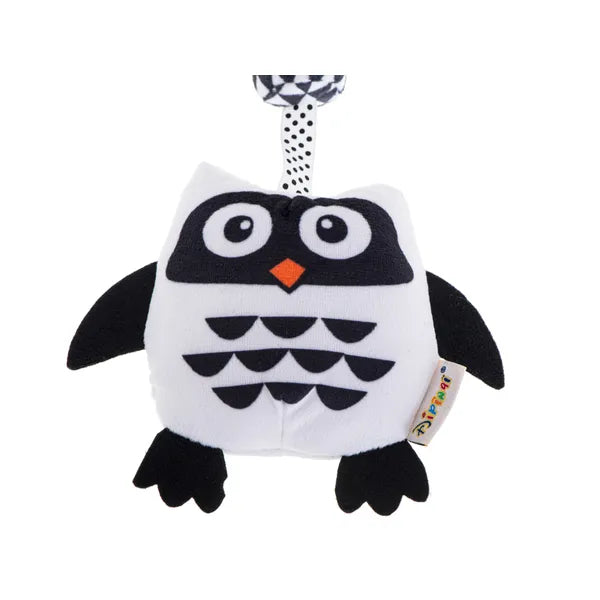 Kontrasztos szenzoros csörgő-függő bagoly, 0+ kor, 30 cm