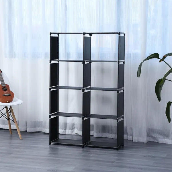 8 szintes fekete szövet könyves- és tárolópolc, 85×26×125 cm