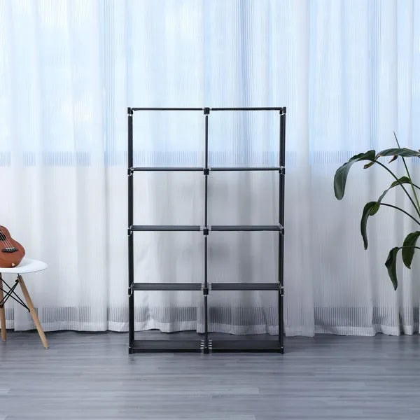 8 szintes fekete szövet könyves- és tárolópolc, 85×26×125 cm