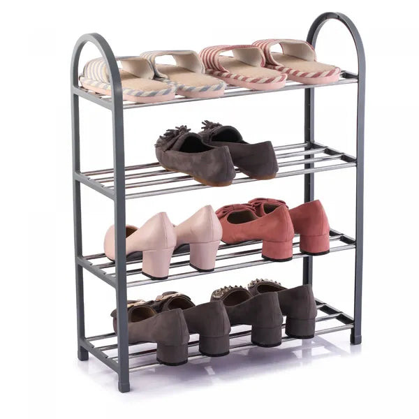 4 szintes cipőtartó polc, 50×19×64 cm, 12 pár, fém vázas – szürke