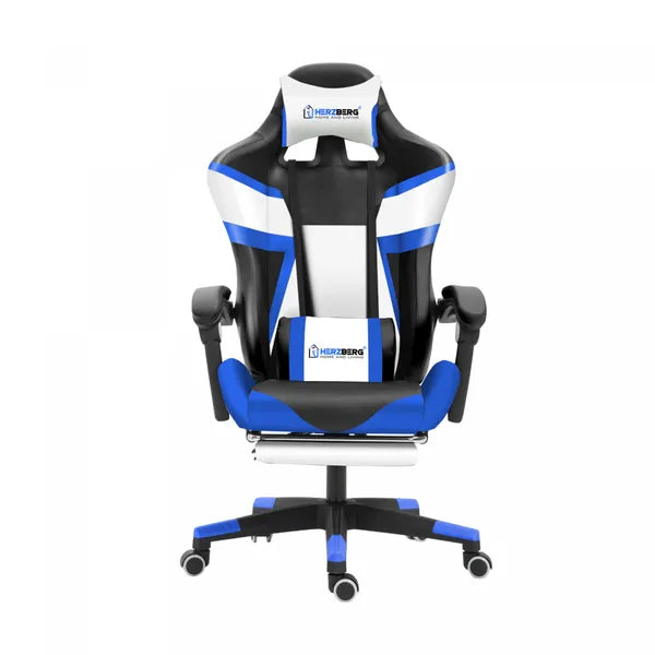 Ergonomikus fekete-kék gamer/irodai szék, dönthető 90-140°, lábtartóval, 120 kg