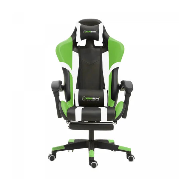 Ergonomikus tri-color gamer és irodai szék lábtartóval, zöld, 120 kg