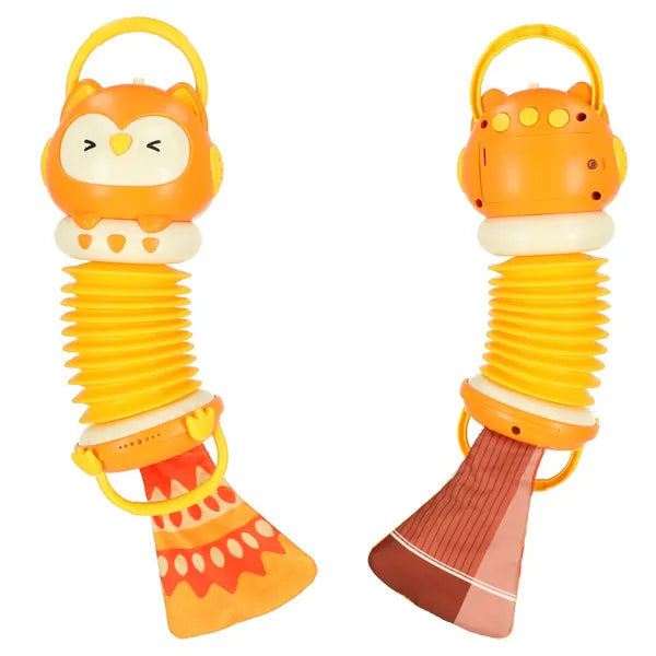LED-es, zenélő harmonika játék gyerekeknek, 30 cm, narancssárga bagoly