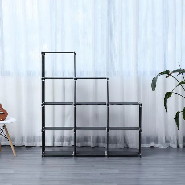 Herzberg 9 szintes lépcsős könyvespolc/tároló állvány, 125x125 cm, fekete
