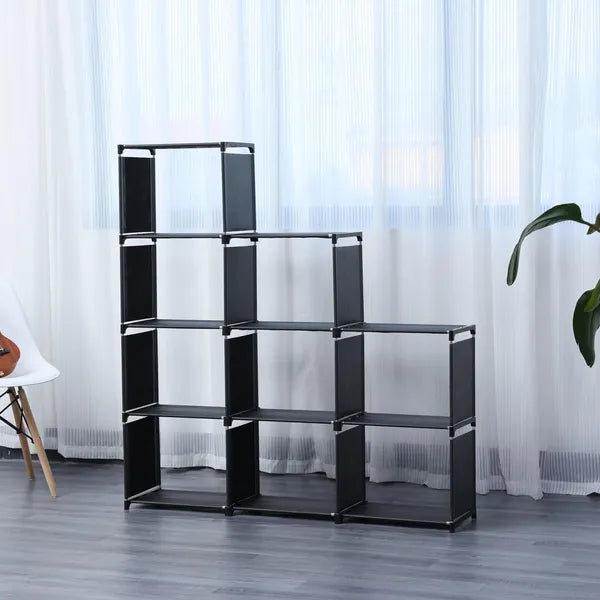 Herzberg 9 szintes lépcsős könyvespolc/tároló állvány, 125x125 cm, fekete