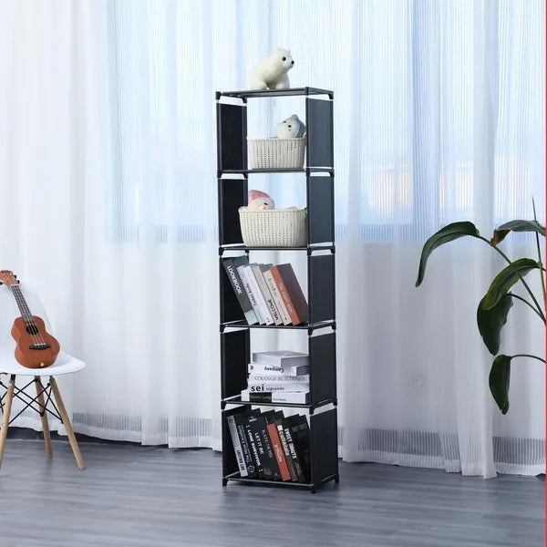 5 rétegű multifunkciós könyv- és tárolóállvány 42x26x153 cm fekete