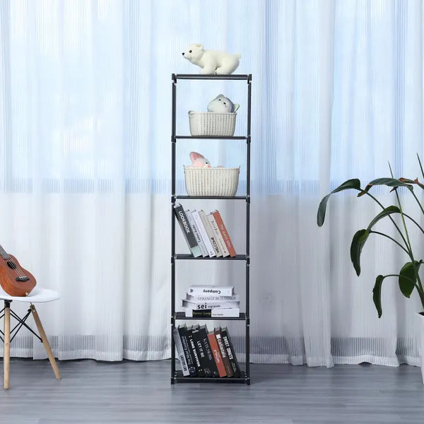 5 rétegű multifunkciós könyv- és tárolóállvány 42x26x153 cm fekete