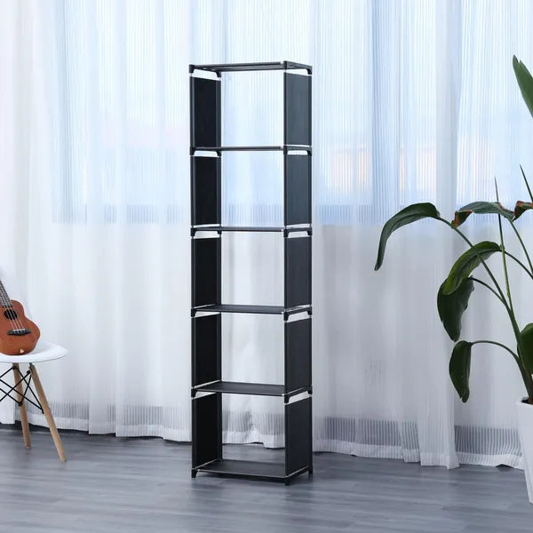 5 rétegű multifunkciós könyv- és tárolóállvány 42x26x153 cm fekete