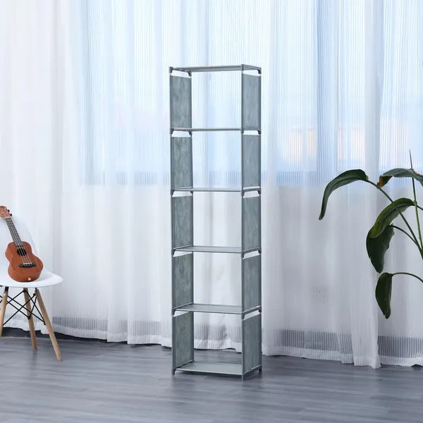 5 szintes többfunkciós könyvespolc és tároló állvány, 42×26×153 cm, szürke