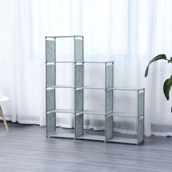 9 szintes lépcsős könyvespolc és tároló állvány, 125×125 cm, szürke
