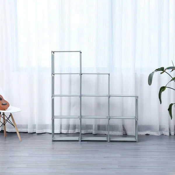 9 szintes lépcsős könyvespolc és tároló állvány, 125×125 cm, szürke