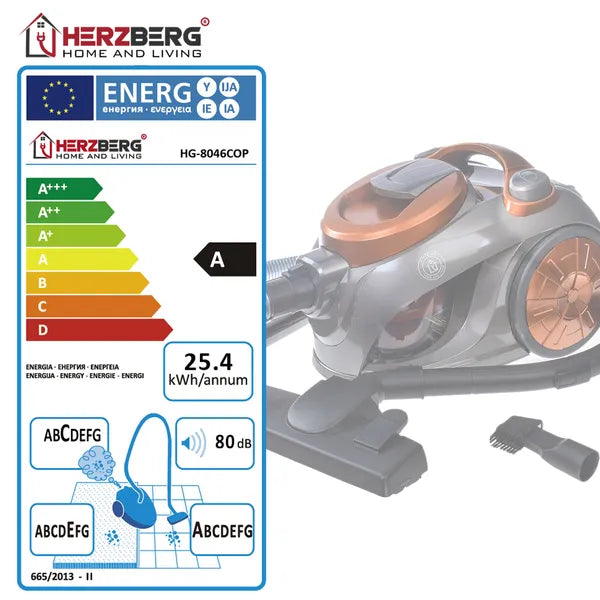 Herzberg HG-8046COP porzsák nélküli multiciklonos porszívó, 1200 W, 2,5 l, réz