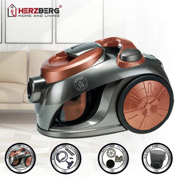 Herzberg HG-8046COP porzsák nélküli multiciklonos porszívó, 1200 W, 2,5 l, réz