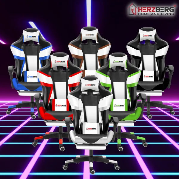 Herzberg HG-8082 triszínű zöld gamer és irodai szék lábtartóval, dönthető