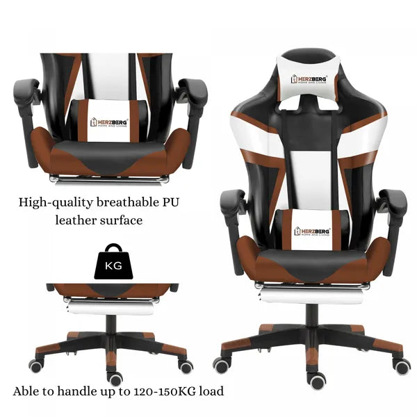Herzberg HG-8082 triszínű zöld gamer és irodai szék lábtartóval, dönthető
