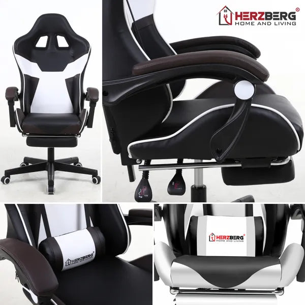 Herzberg HG-8082 triszínű zöld gamer és irodai szék lábtartóval, dönthető