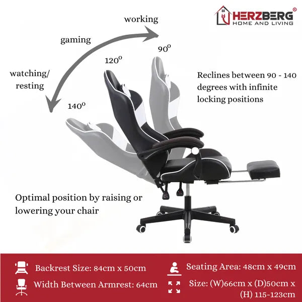 Ergonomikus gamer- és irodai szék, sárga, lábtartóval, 90-140° döntés, 120 kg