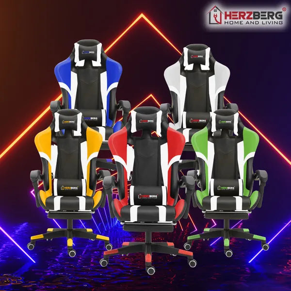 Ergonomikus tri-color gamer és irodai szék lábtartóval, zöld, 120 kg