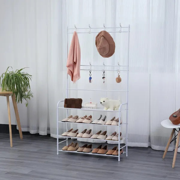 Herzberg 4 szintes előszobai kabát- és cipőtartó állvány, 80×153 cm, 8 akasztó