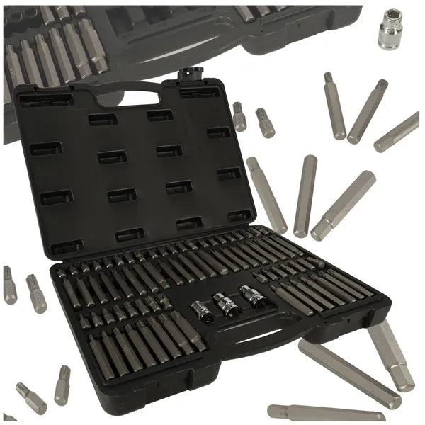 75 részes CrV bittkészlet imbusz/Torx 3/8'' és 1/2'' adapterrel, koffer