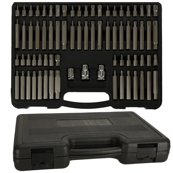 75 részes CrV bittkészlet imbusz/Torx 3/8'' és 1/2'' adapterrel, koffer
