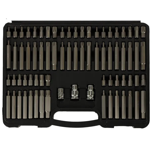 75 részes CrV bittkészlet imbusz/Torx 3/8'' és 1/2'' adapterrel, koffer