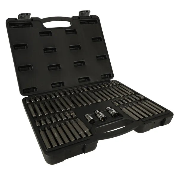 75 részes CrV bittkészlet imbusz/Torx 3/8'' és 1/2'' adapterrel, koffer